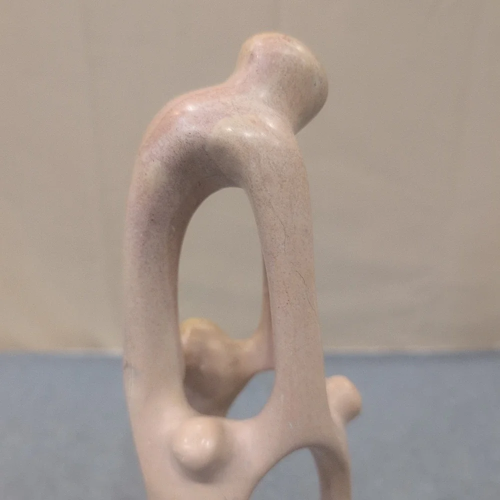 Hand Carved Kenyan Soapstone Abstract Family Sculpture Pink Tan - Picture 5 of 9